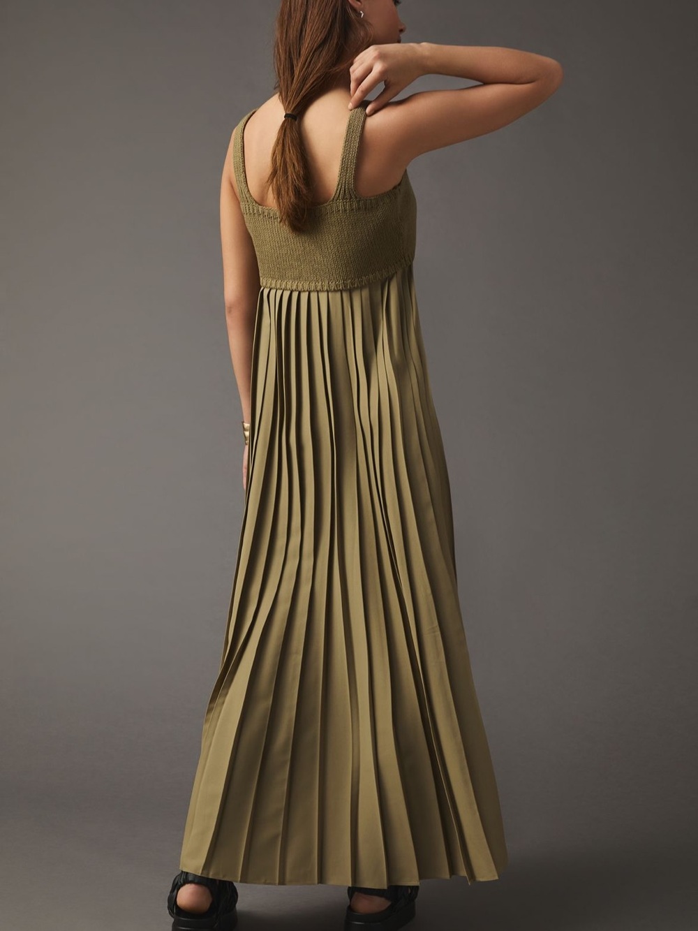 Anthropologie Olive Green Pleated Maxi Dress by Mare Mare - Picture 2 of 5